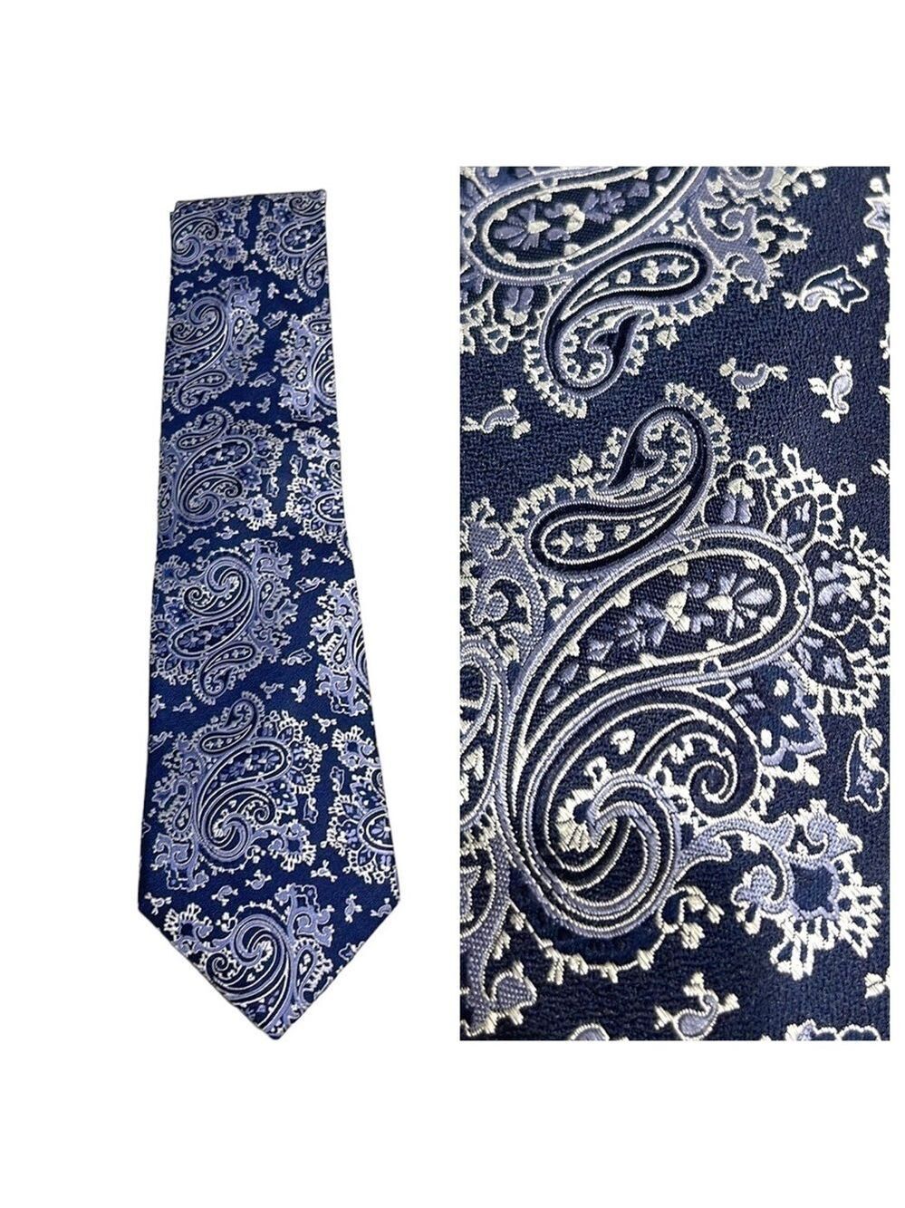 Ike Behar Silk Navy White Paisley Tie